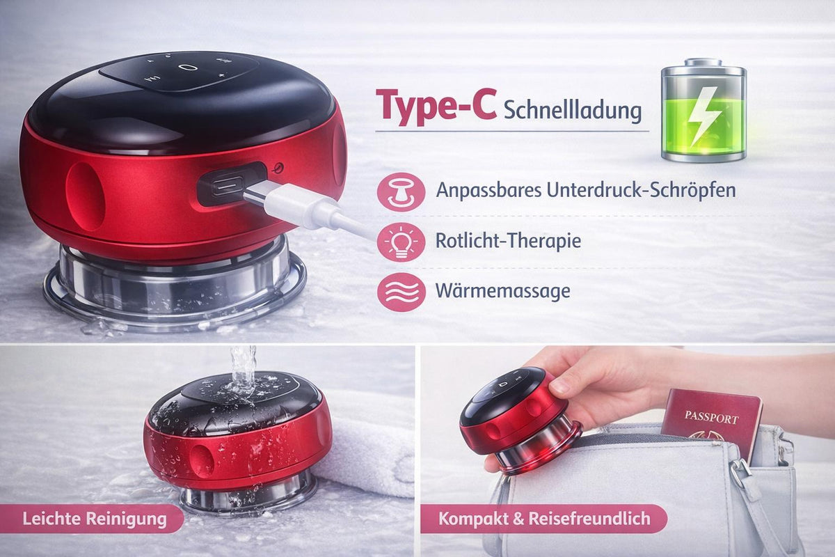 Elektrisches Schröpfgerät 3‑in‑1 – Wärme + Vakuum + Massage  Anti‑Cellulite & Muskelentspannung